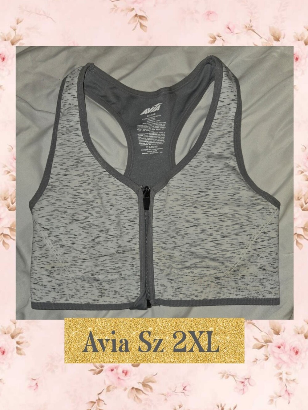 Avia Women's Front-Zip Sports Bra in Heather Gray - 2XL